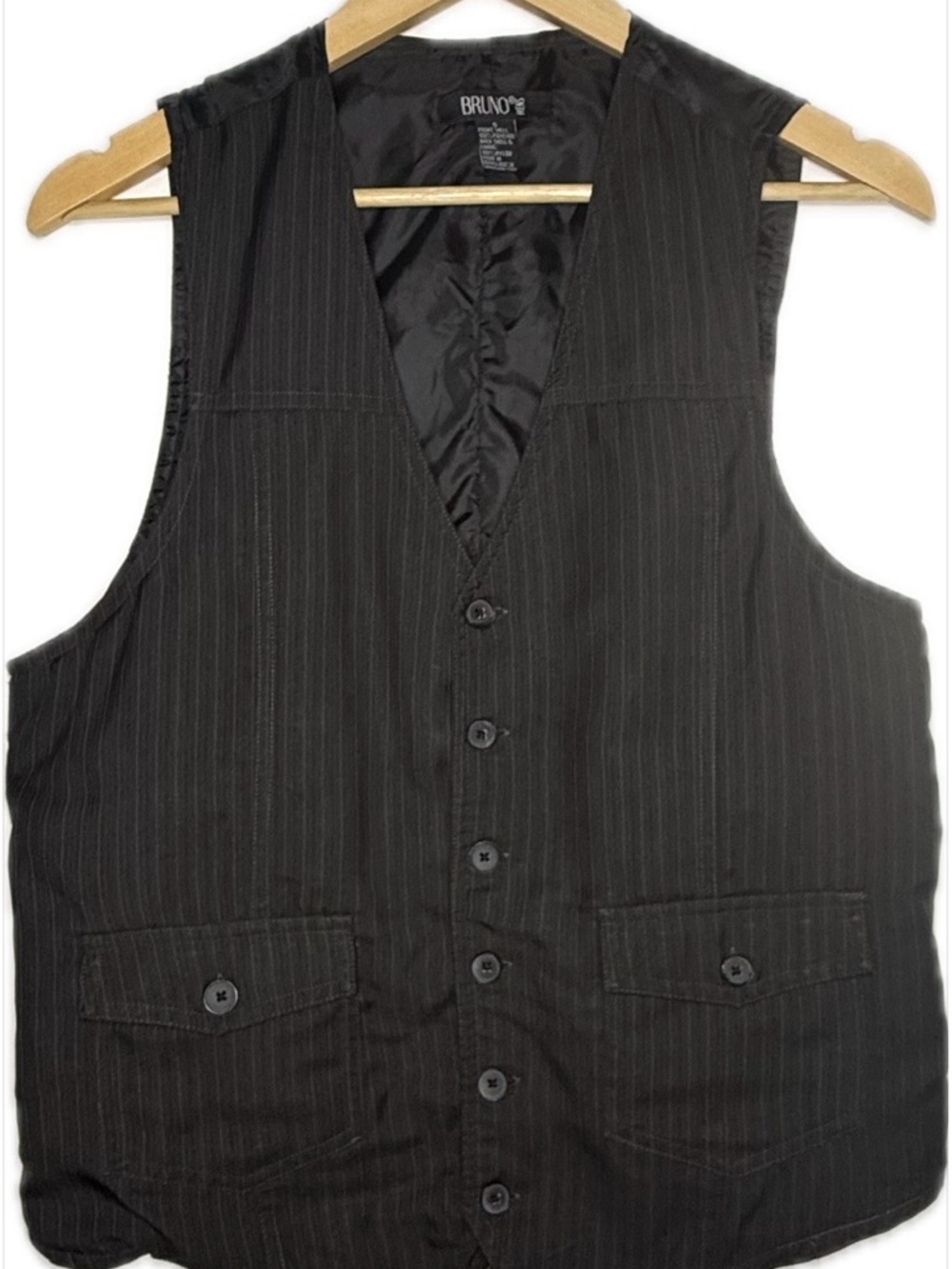 BRUNO Slim Pinstripe Black Men's Vest Small